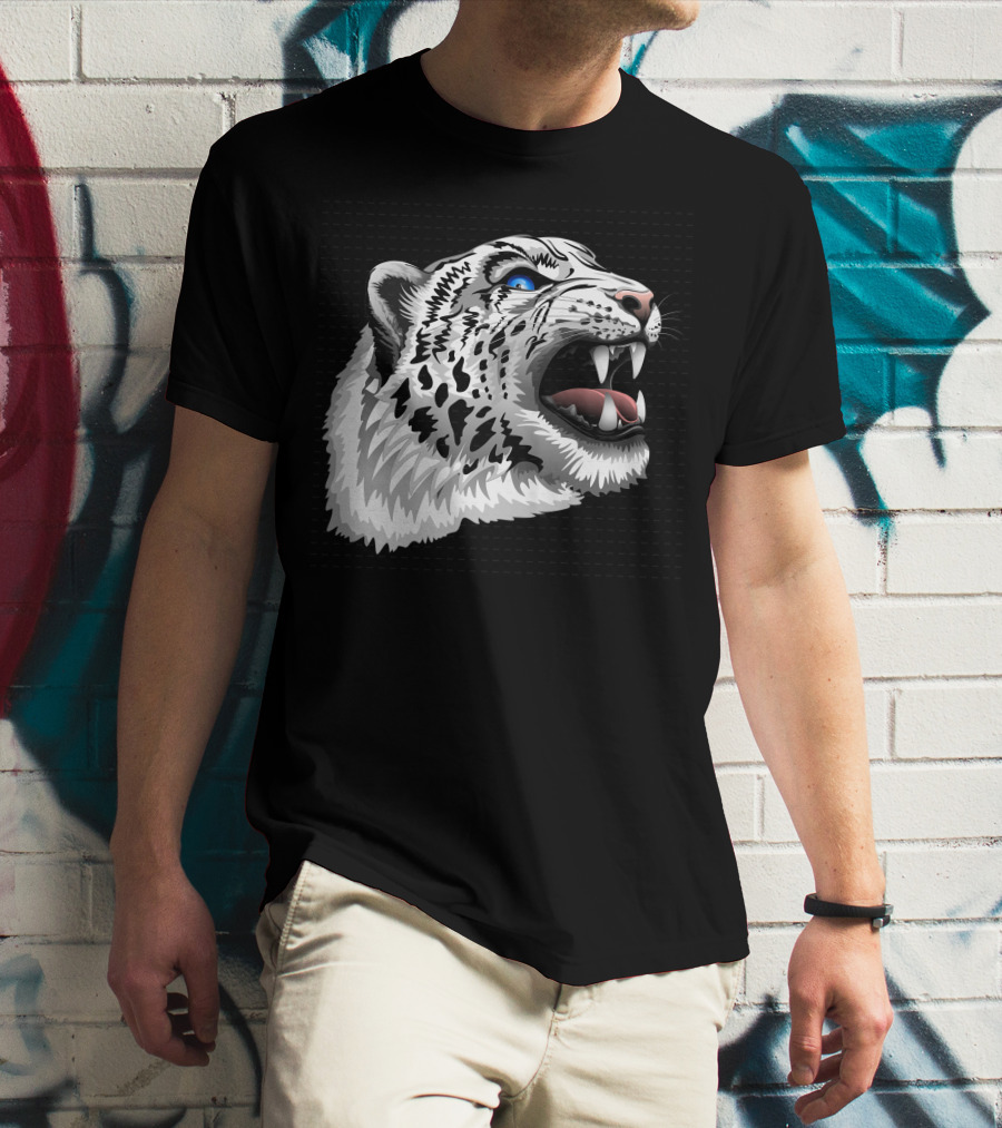 Snow Leopard Fierce Roaring Head T-Shirt