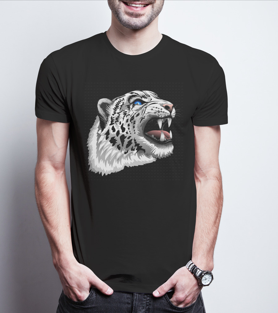 Snow Leopard Fierce Roaring Head T-Shirt