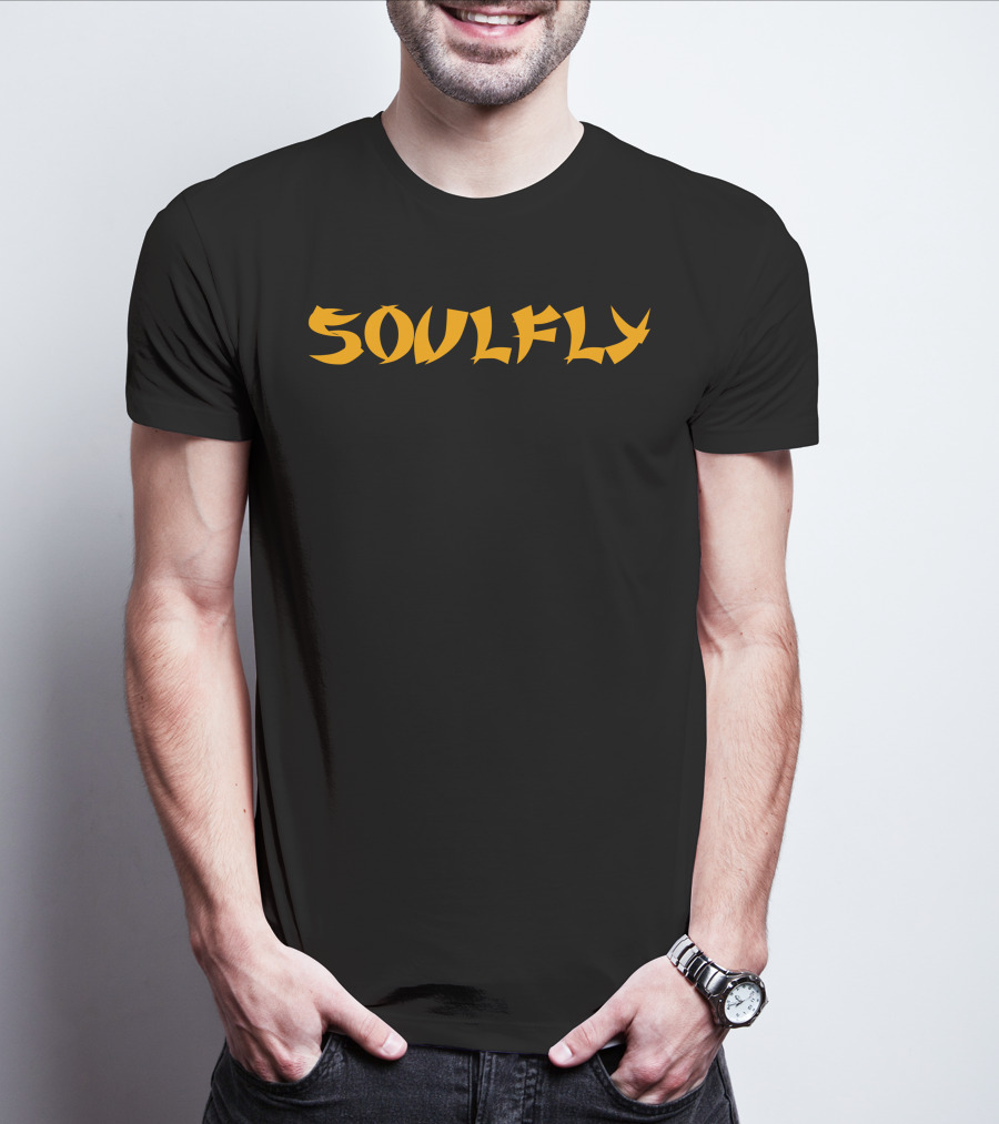 Soulfly Logo Band Name Text In Yellow T-Shirt
