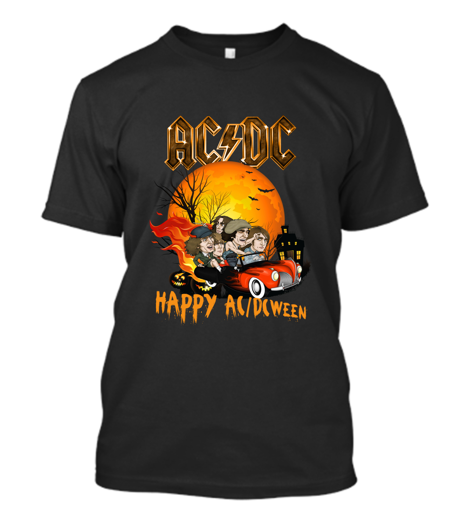 AC/DC Happy AC/DCween Halloween Theme Car And Moon Scene T-Shirt
