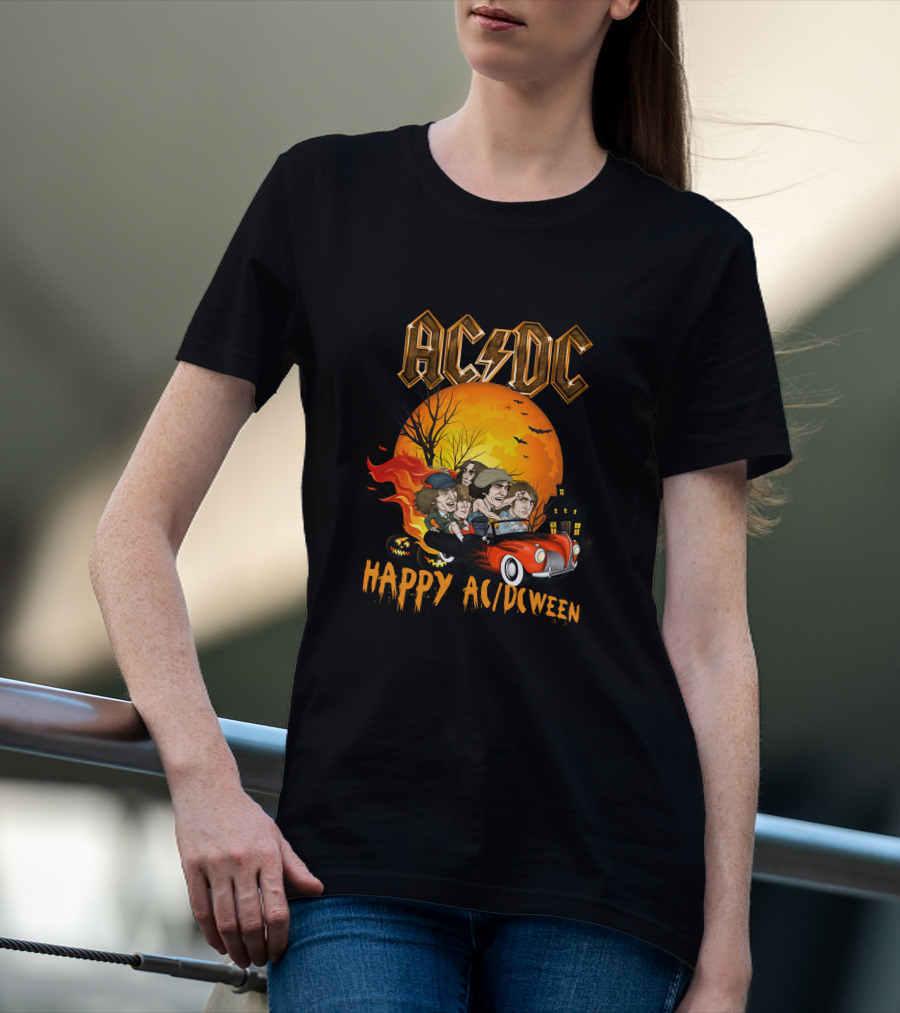 AC/DC Happy AC/DCween Halloween Theme Car And Moon Scene T-Shirt