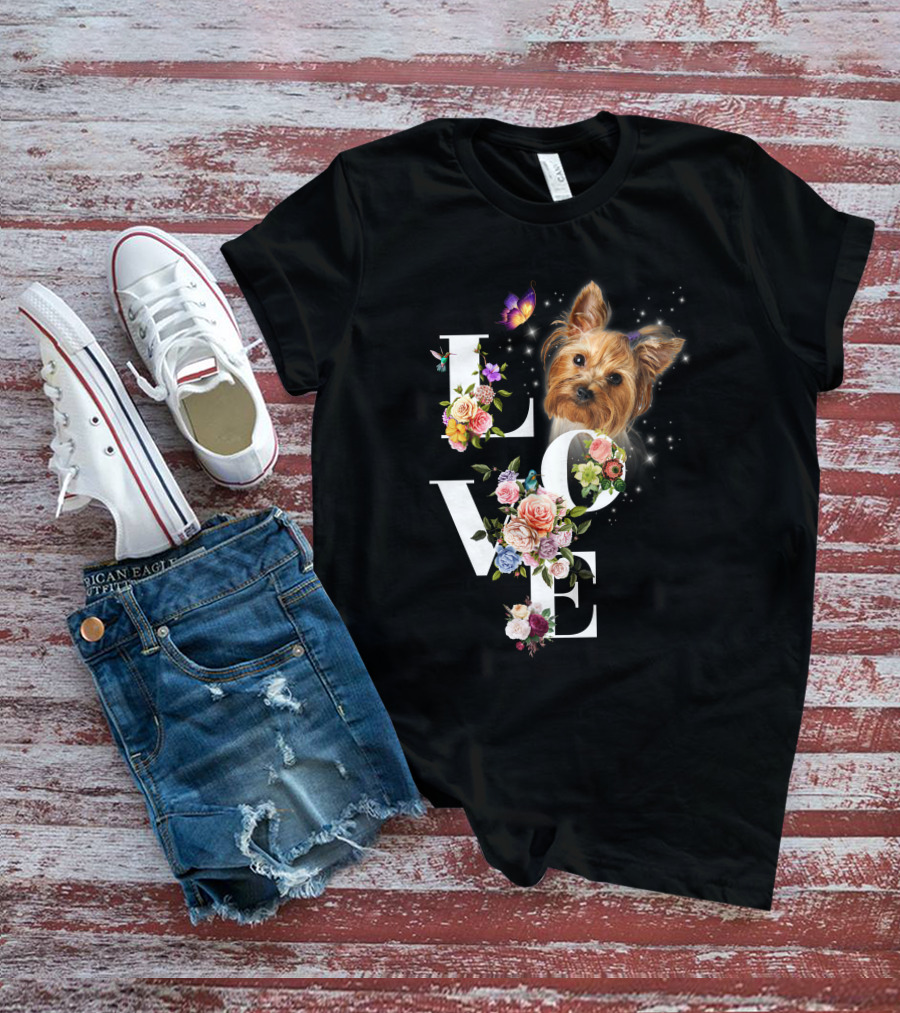LOVE Yorkie Floral Butterfly T-Shirt