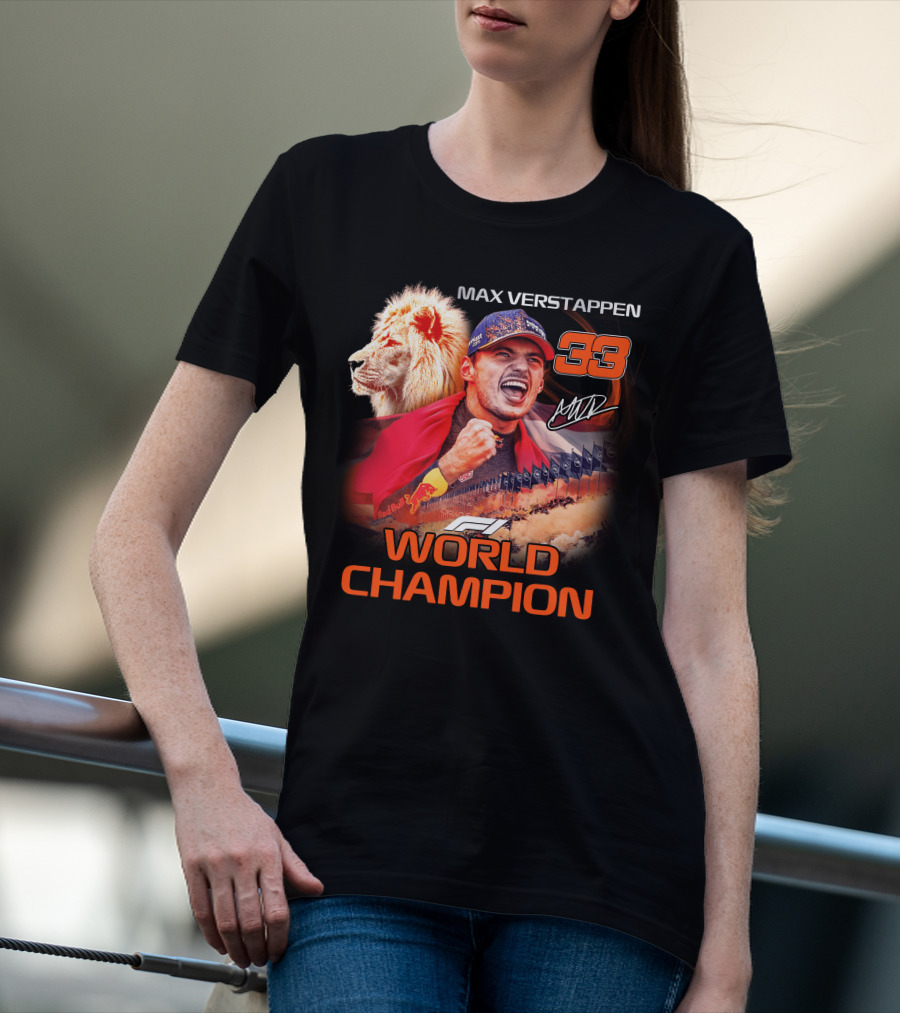 Max Verstappen 33 World Champion Felice Mav Lion F1 T-Shirt