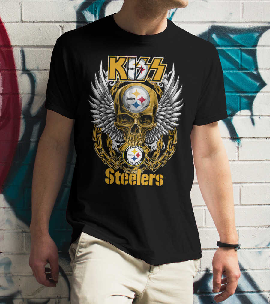 Kiss Nfl Pittsburgh Steelers Skull Wings Chains T-Shirt