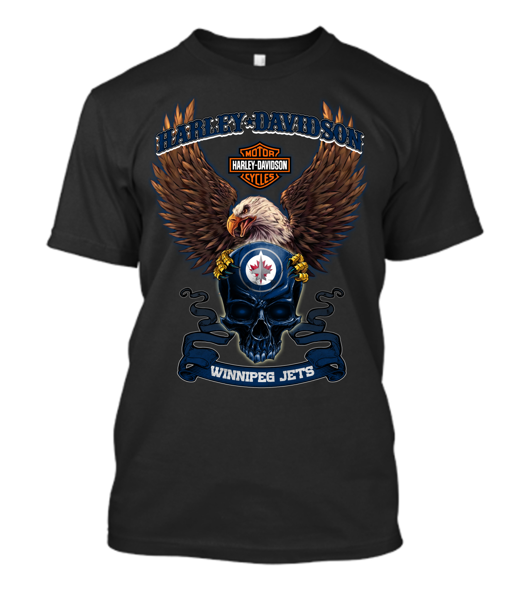 Harley Davidson Motorcycles Eagle Skull Winnipeg Jets T-Shirt