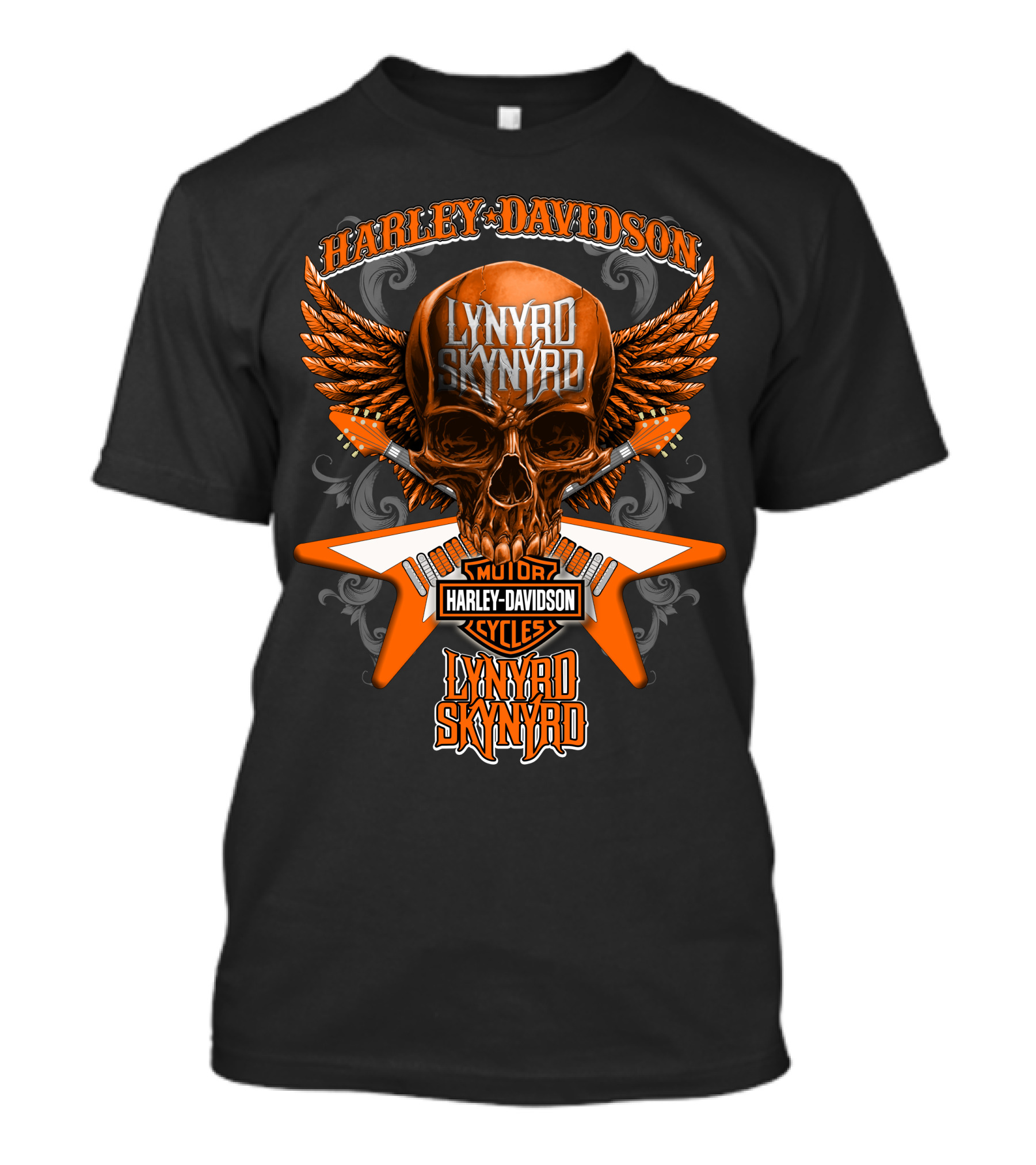Harley Davidson Lynyrd Skynyrd Skull Wings Guitar Duo T-Shirt