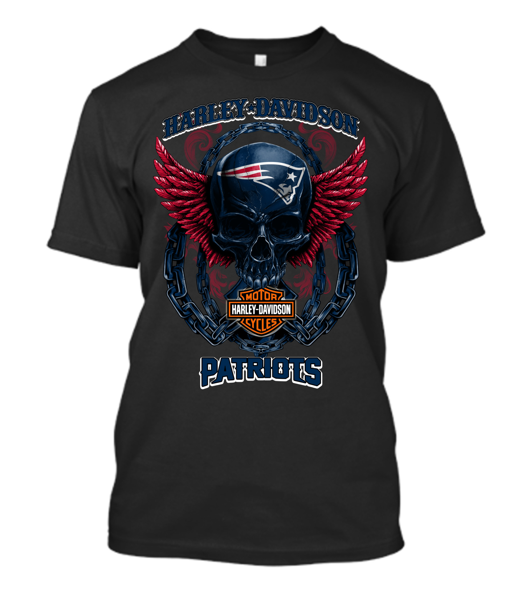 Harley Davidson Motor Cycles Patriots Nfl New England Patriots Skull And Wings T-Shirt