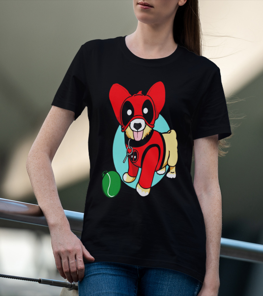 Corgi In Deadpool Costume With Tennis Ball T-Shirt