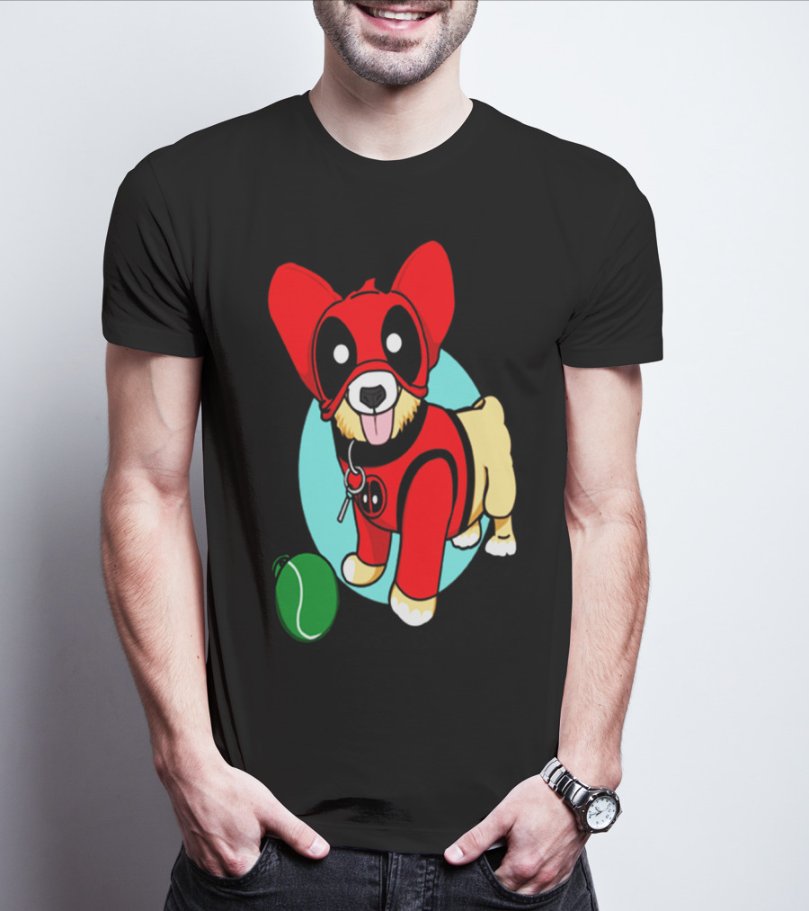 Corgi In Deadpool Costume With Tennis Ball T-Shirt