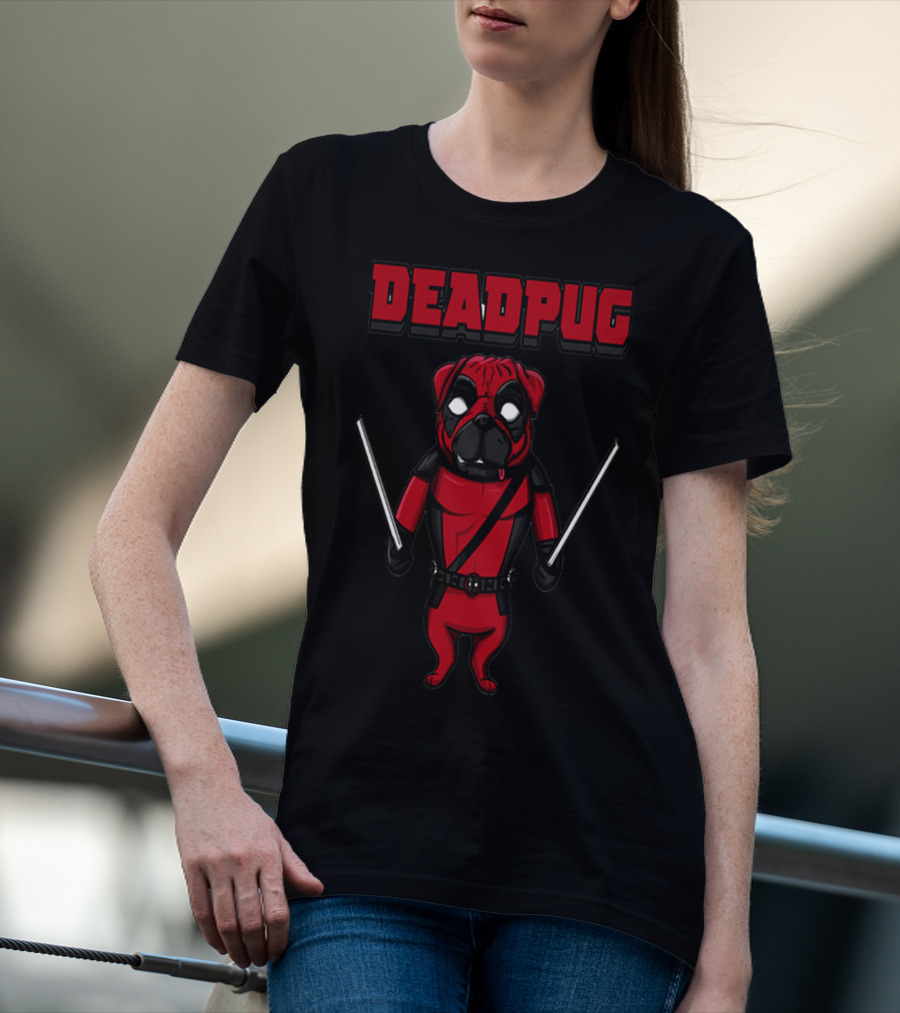 Deadpug Deadpool Pug Comic Parody With Swords T-Shirt