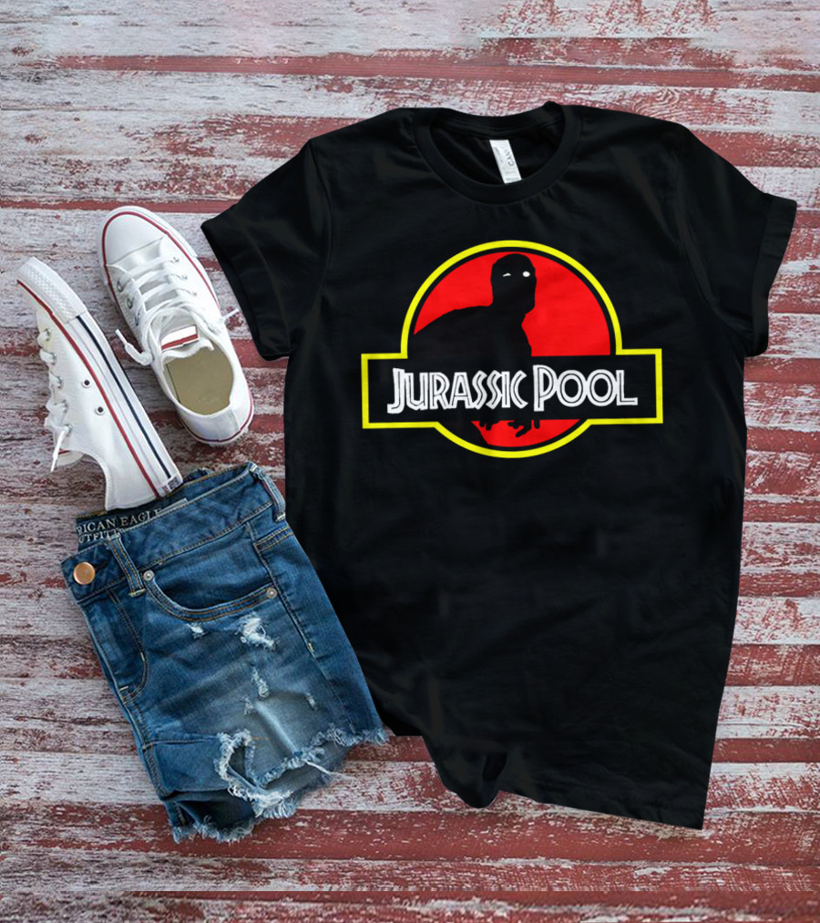 Jurassic Pool Deadpool Parody With Dinosaur Logo And Red Circle T-Shirt
