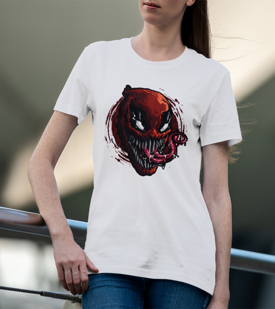Deadpool Venom Hybrid Marvel Symbiote Face With Tongue And Teeth T-Shirt