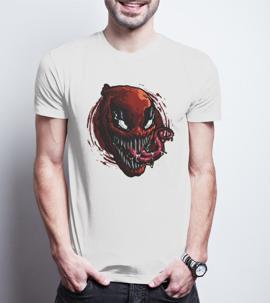 Deadpool Venom Hybrid Marvel Symbiote Face With Tongue And Teeth T-Shirt