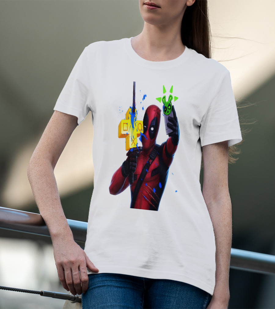 Deadpool Videogame Gamer Selfie With Iconic Controller And Green Bomb Symbols T-Shirt