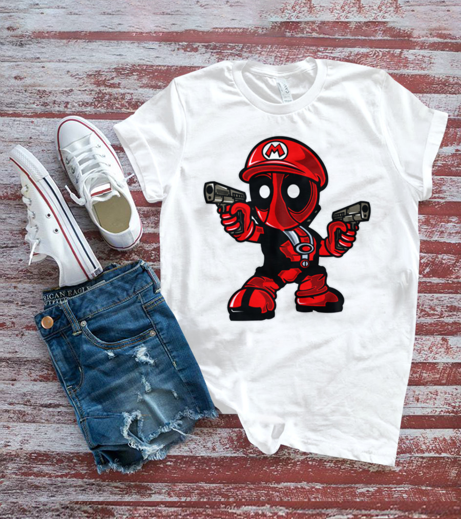 Deadpool Mario Parody Crossover Character With Guns T-Shirt