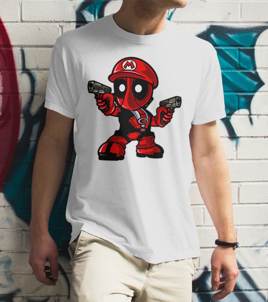 Deadpool Mario Parody Crossover Character With Guns T-Shirt