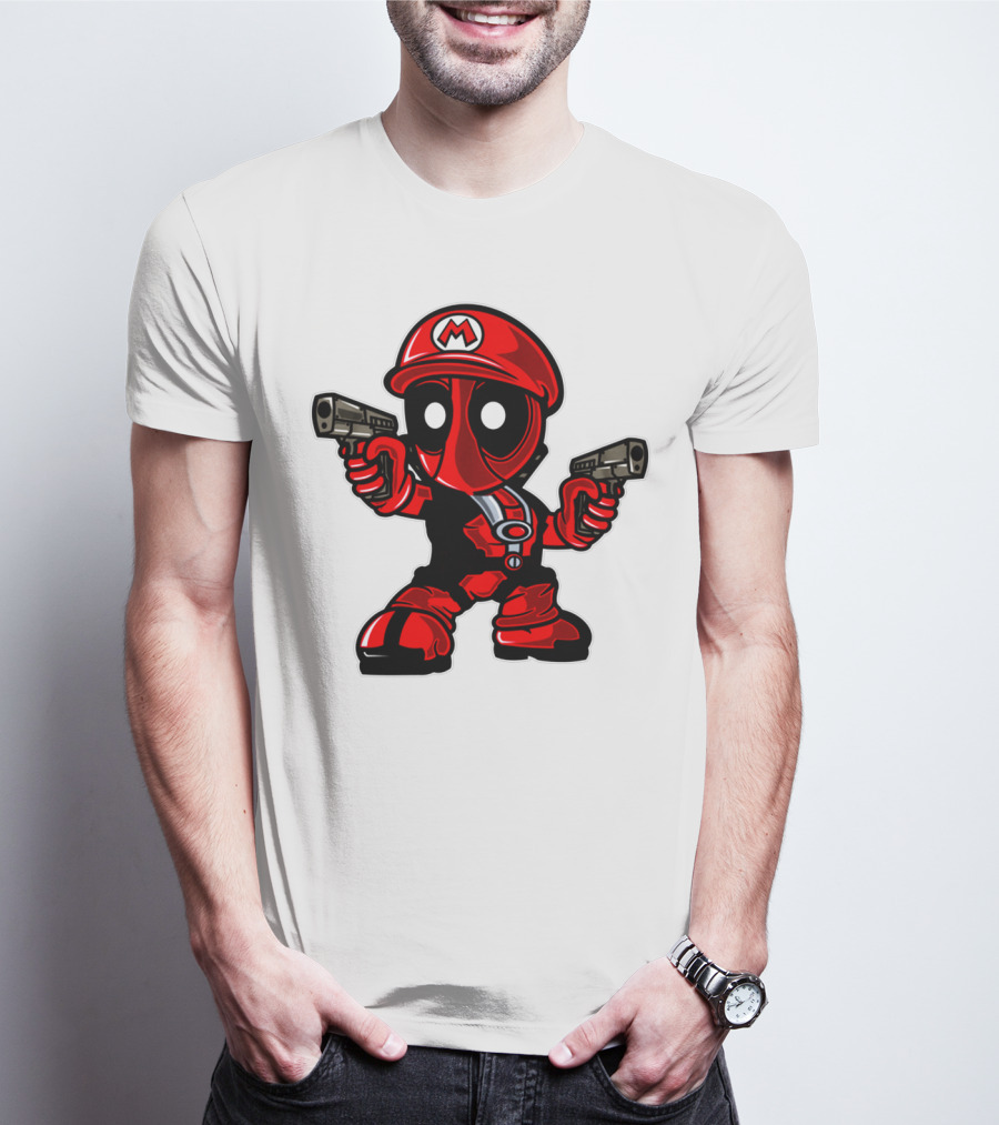 Deadpool Mario Parody Crossover Character With Guns T-Shirt
