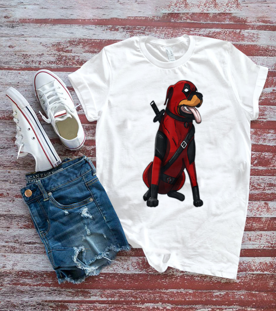 Deadpool Rottweiler Comic Style Crossover Superhero Dog T-Shirt