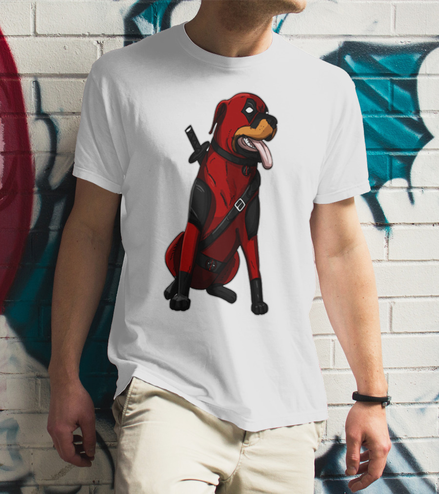 Deadpool Rottweiler Comic Style Crossover Superhero Dog T-Shirt