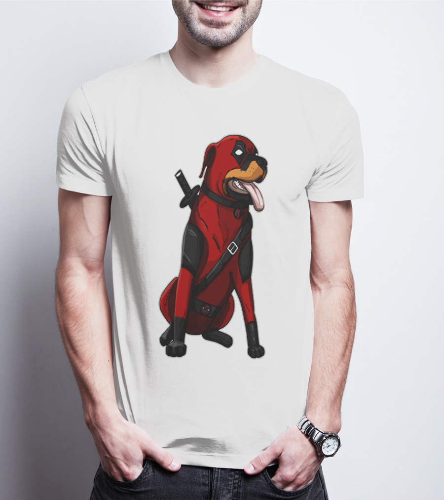 Deadpool Rottweiler Comic Style Crossover Superhero Dog T-Shirt