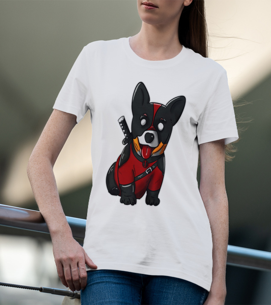 Corgipool Corgi Deadpool Merchandise Red Black Costume Sword Dog Iconic Character Image T-Shirt