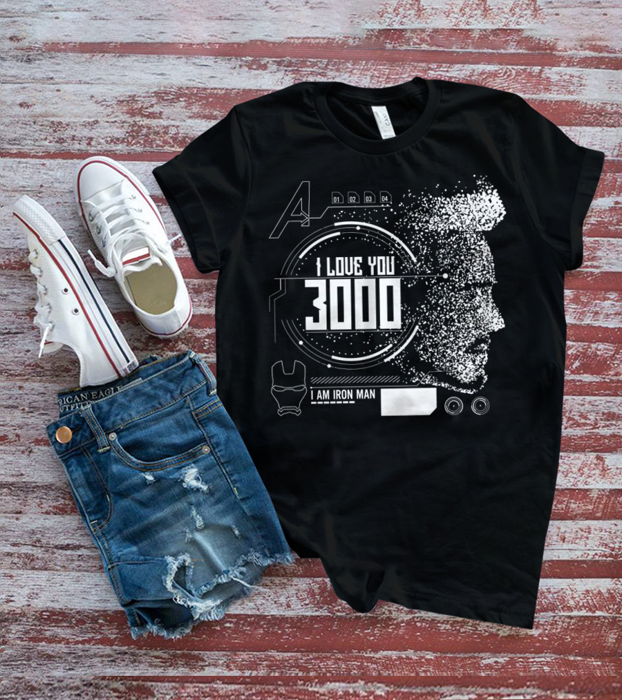 Marvel Avengers I Love You 3000 I Am Iron Man Pixel Art Profile T-Shirt
