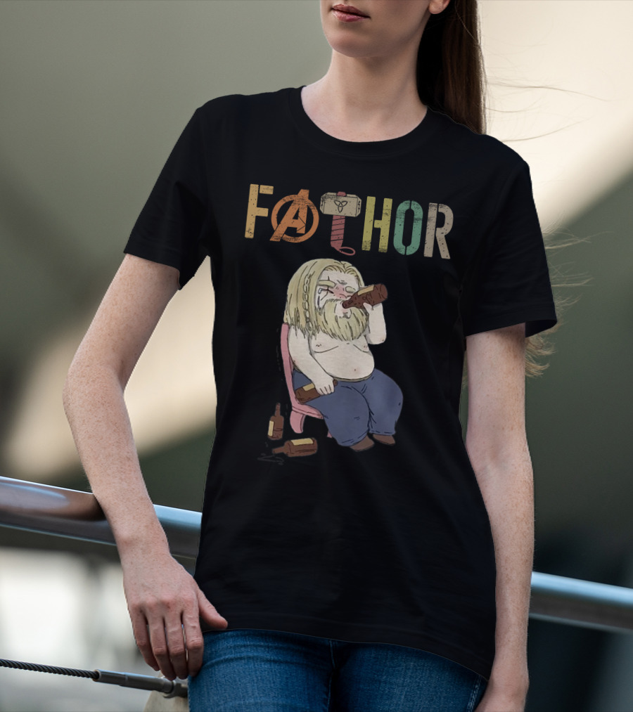 Fathor Thor Avengers Beer Drinking Illustration With Mjolnir Hammer T-Shirt