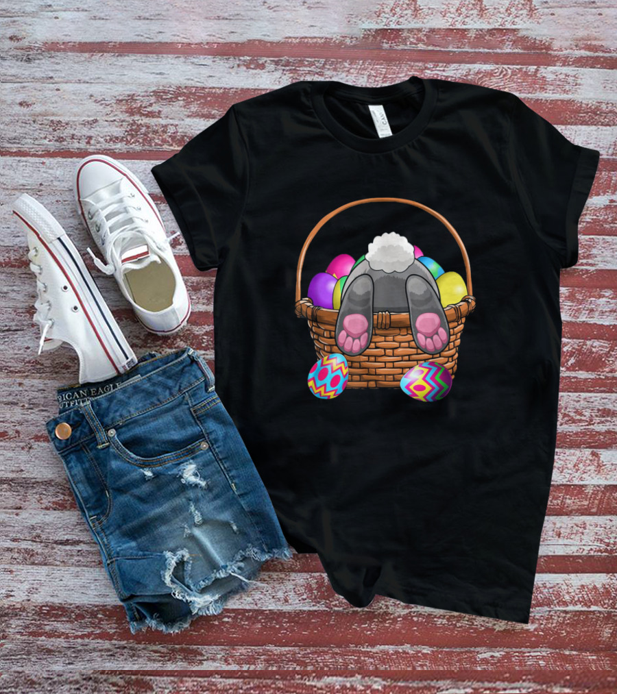 Easter Bunny Feet In Basket With Colorful Eggs T-Shirt