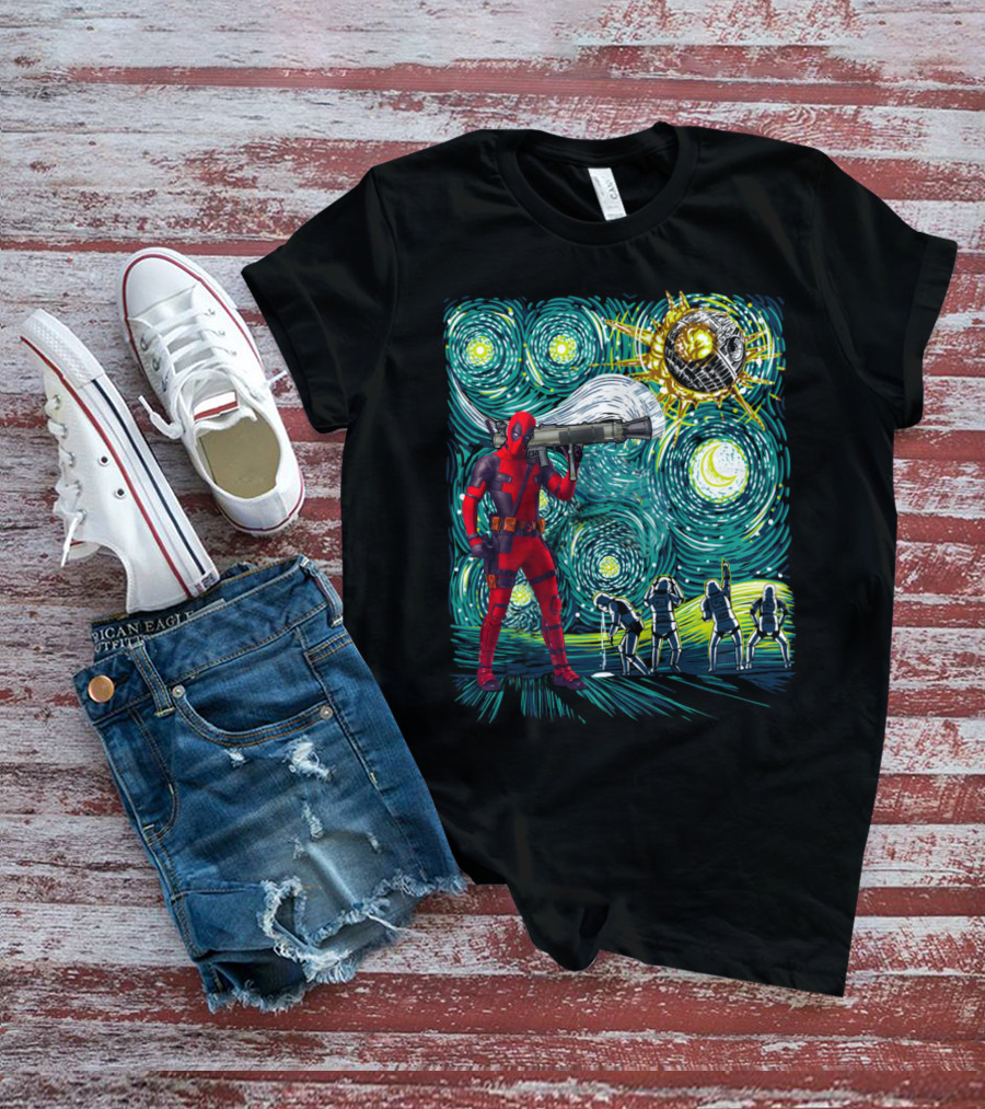 Deadpool Starry Night Meets Death Star T-Shirt