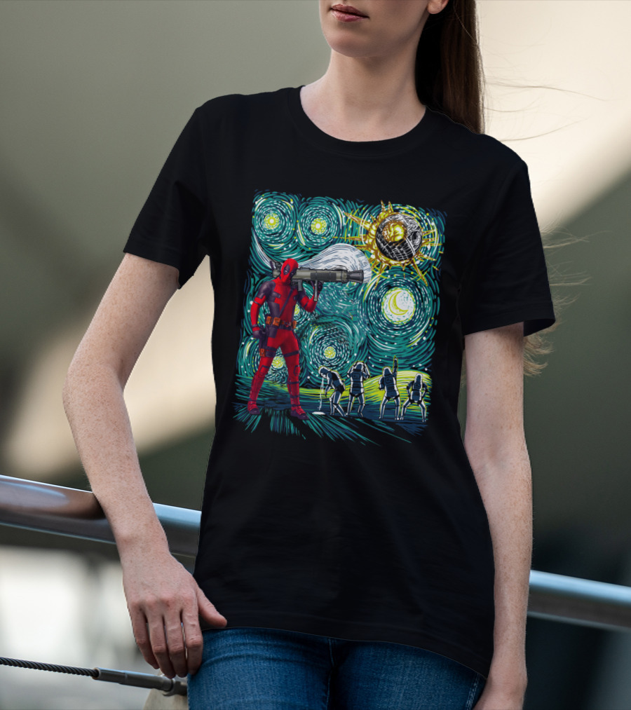 Deadpool Starry Night Meets Death Star T-Shirt