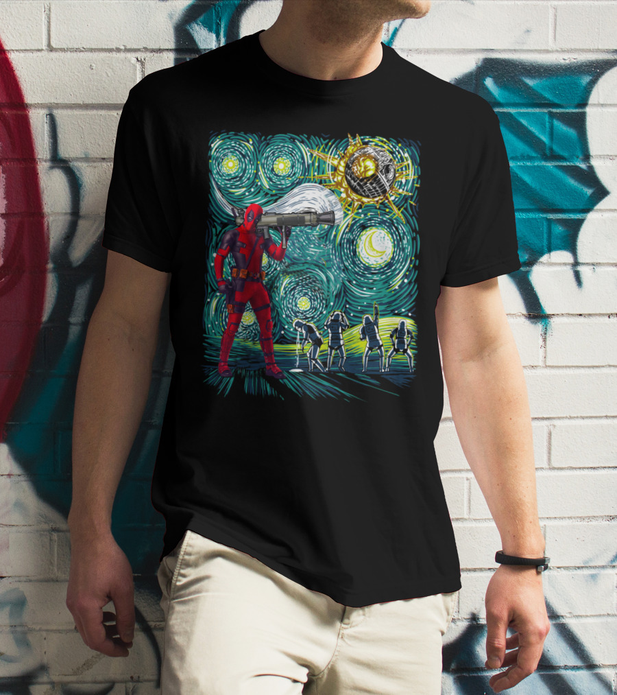 Deadpool Starry Night Meets Death Star T-Shirt
