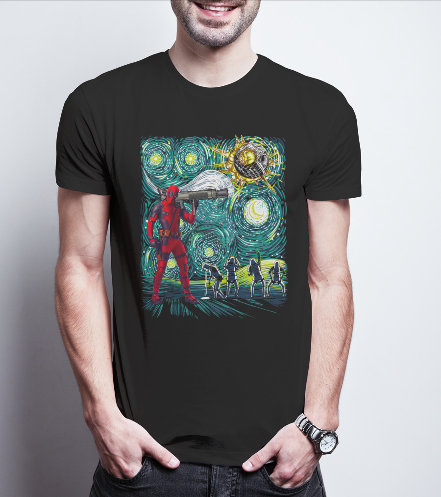 Deadpool Starry Night Meets Death Star T-Shirt