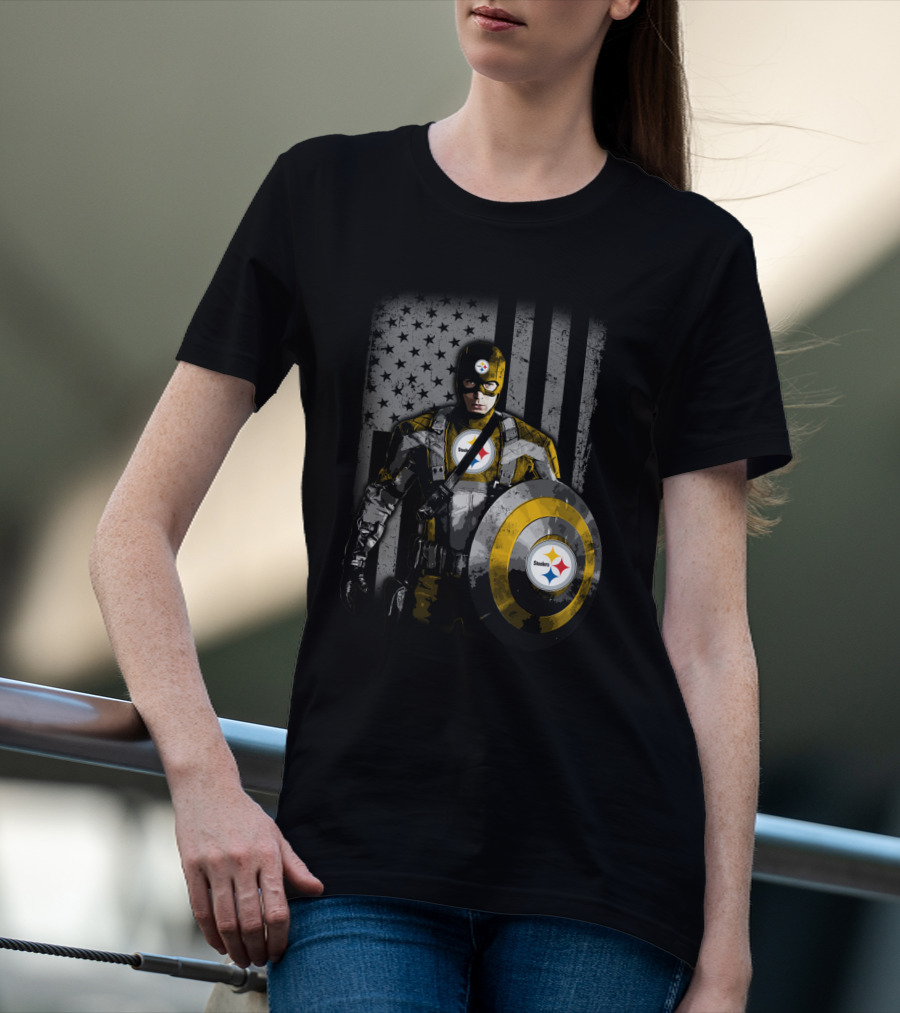 Pittsburgh Steelers Superhero Tribute With Shield And Stars T-Shirt