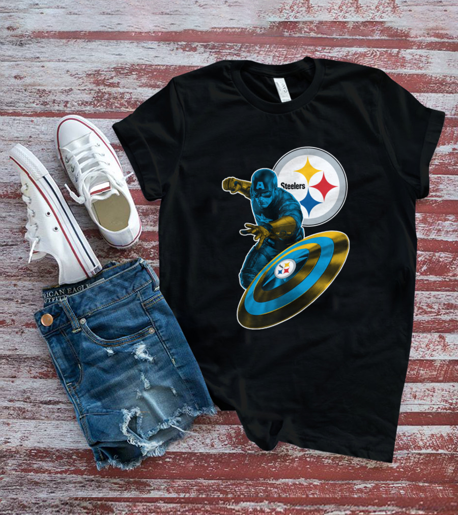 Captain America Pittsburgh Steelers Shield T-Shirt