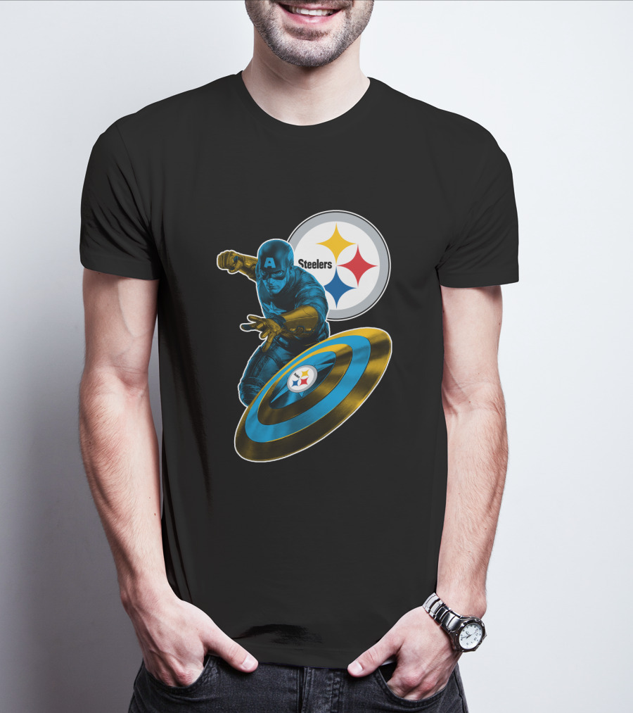 Captain America Pittsburgh Steelers Shield T-Shirt