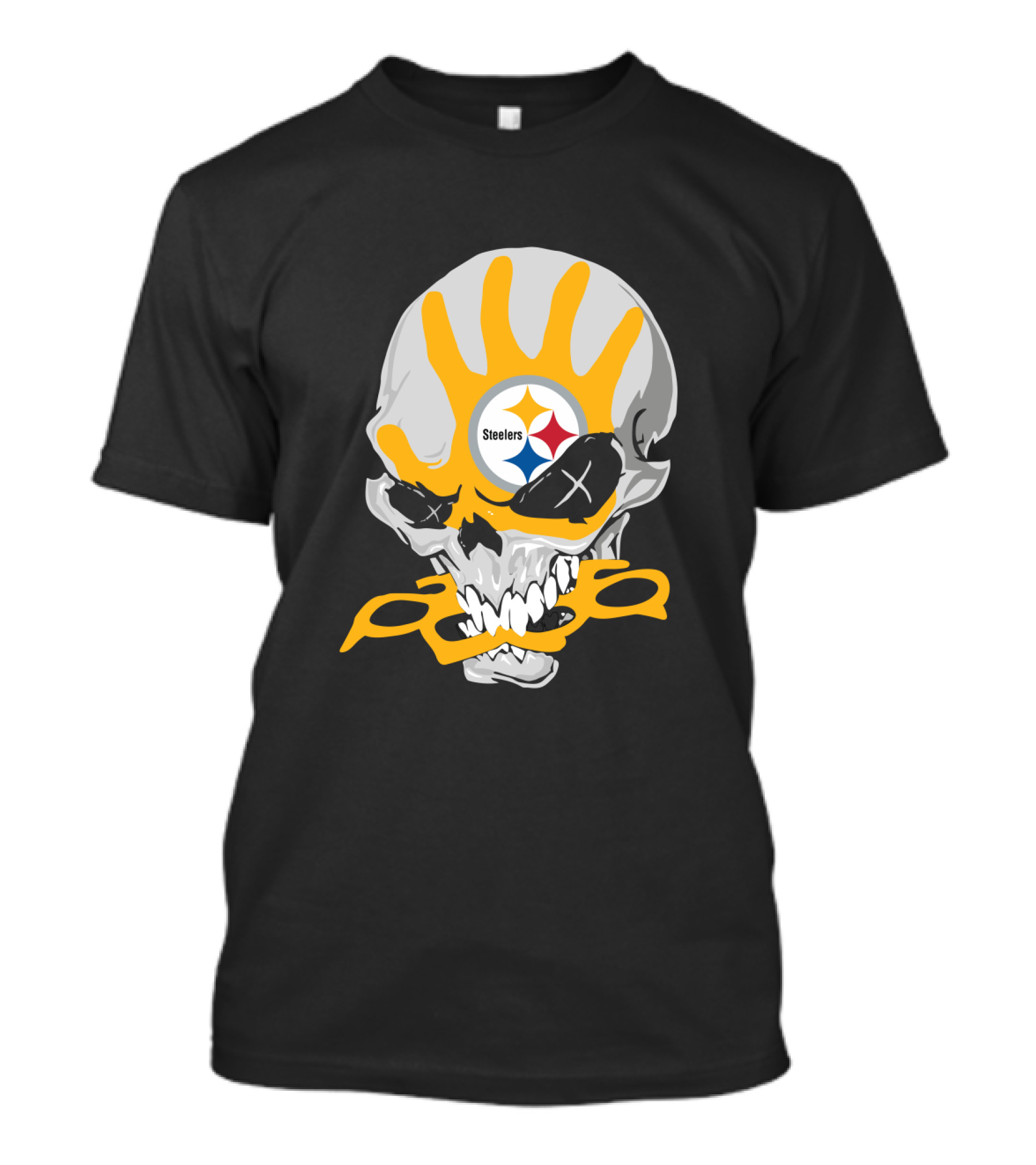 Pittsburgh Steelers Skull With Logo And Brass Knuckles T-Shirt