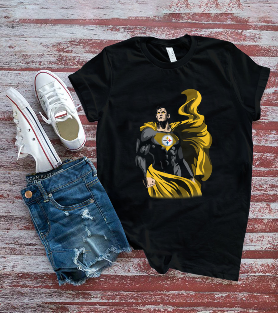 Pittsburgh Steelers Superhero Emblem With Cape T-Shirt