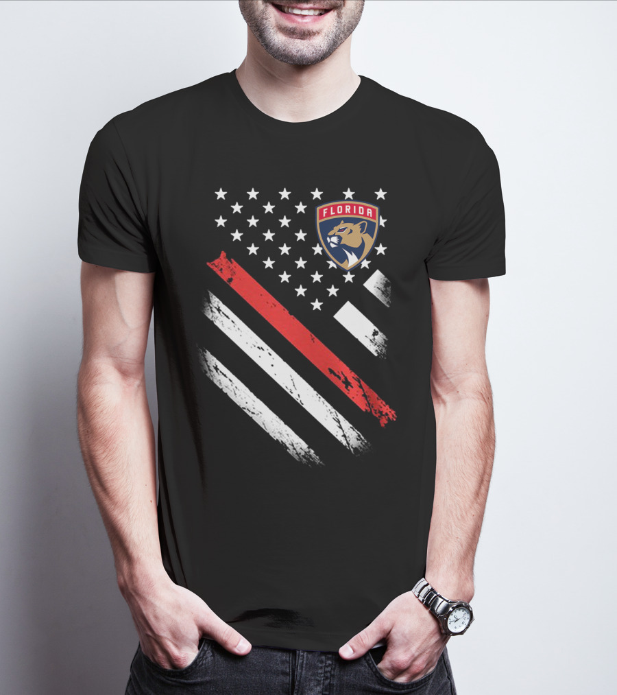 Florida Panthers American Flag Style Red Stripe T-Shirt