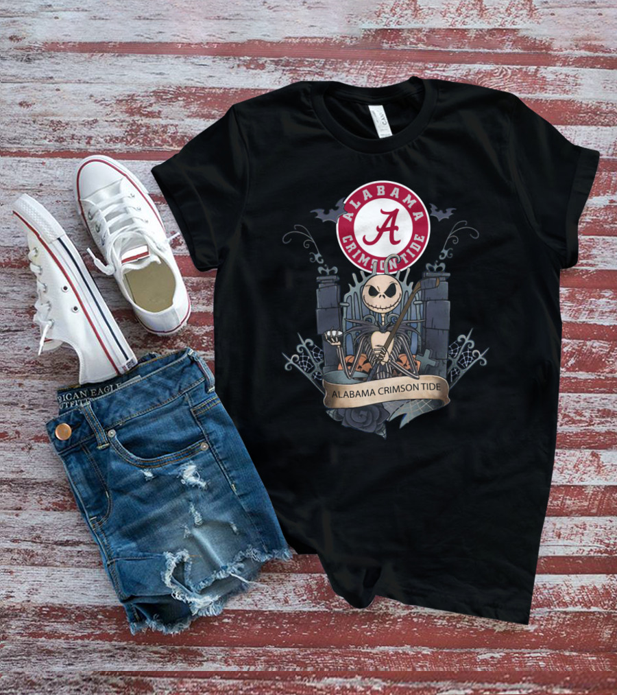 Alabama Crimson Tide Basketball Gothic Style Icon With Skeleton Character T-Shirt