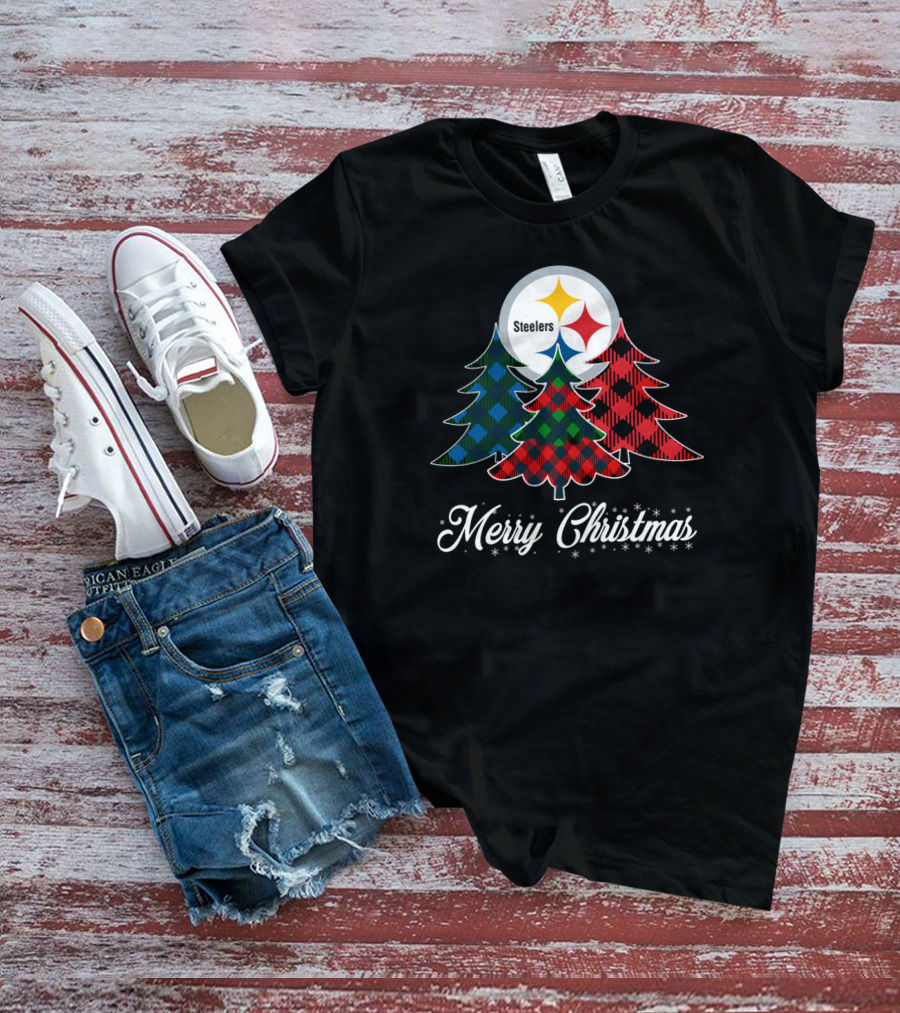Steelers Merry Christmas Plaid Trees T-Shirt