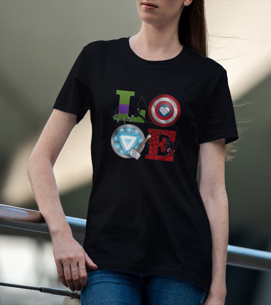Avengers Love Hulk Captain America Iron Man Thor Spider-Man T-Shirt