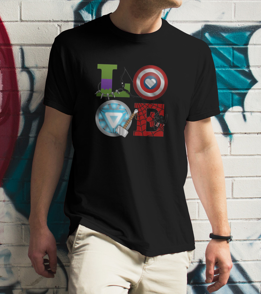 Avengers Love Hulk Captain America Iron Man Thor Spider-Man T-Shirt