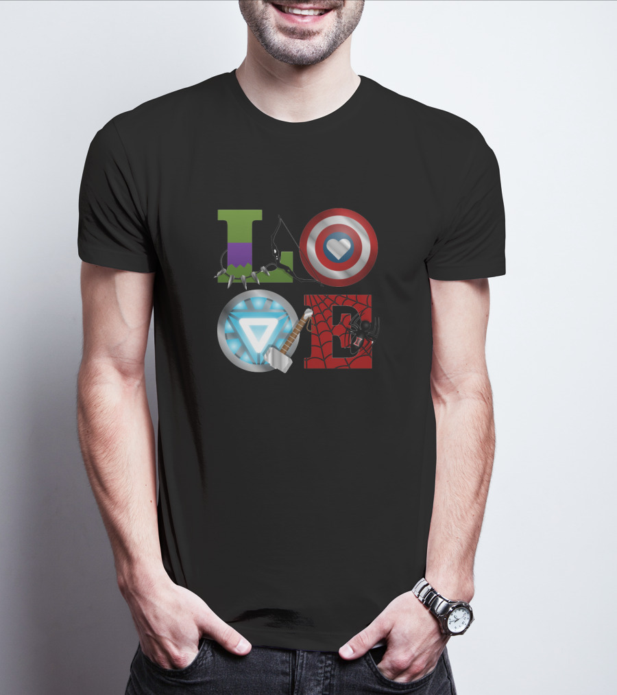 Avengers Love Hulk Captain America Iron Man Thor Spider-Man T-Shirt