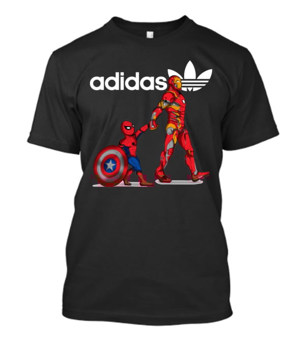 Iron Man Holding Shield Next To Small Spider-Man T-Shirt