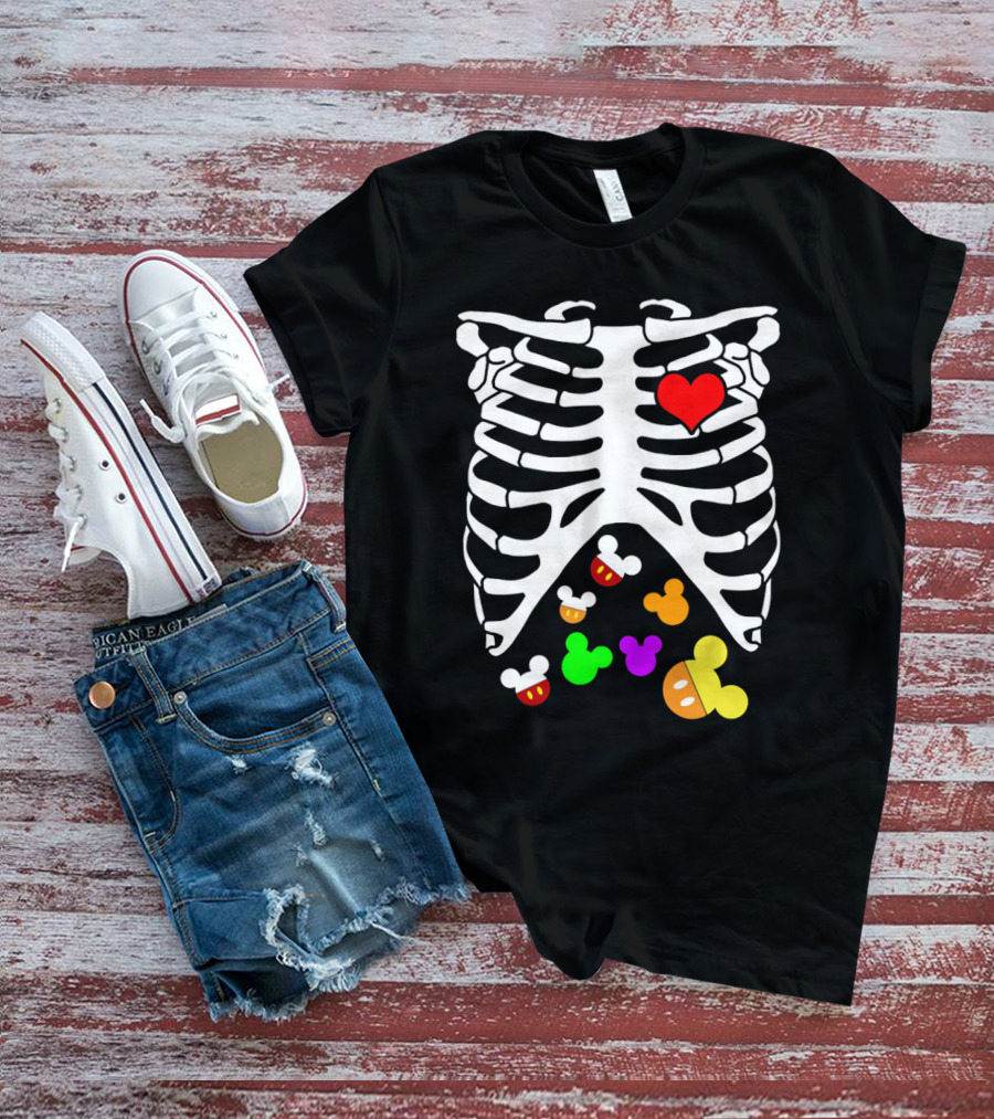 Rib Cage Heart And Colorful Mickey Heads Disney Films T-Shirt