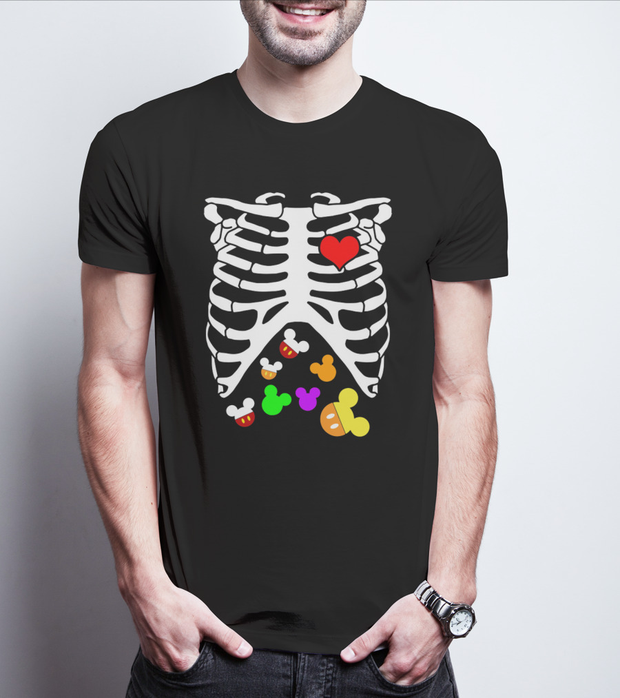 Rib Cage Heart And Colorful Mickey Heads Disney Films T-Shirt