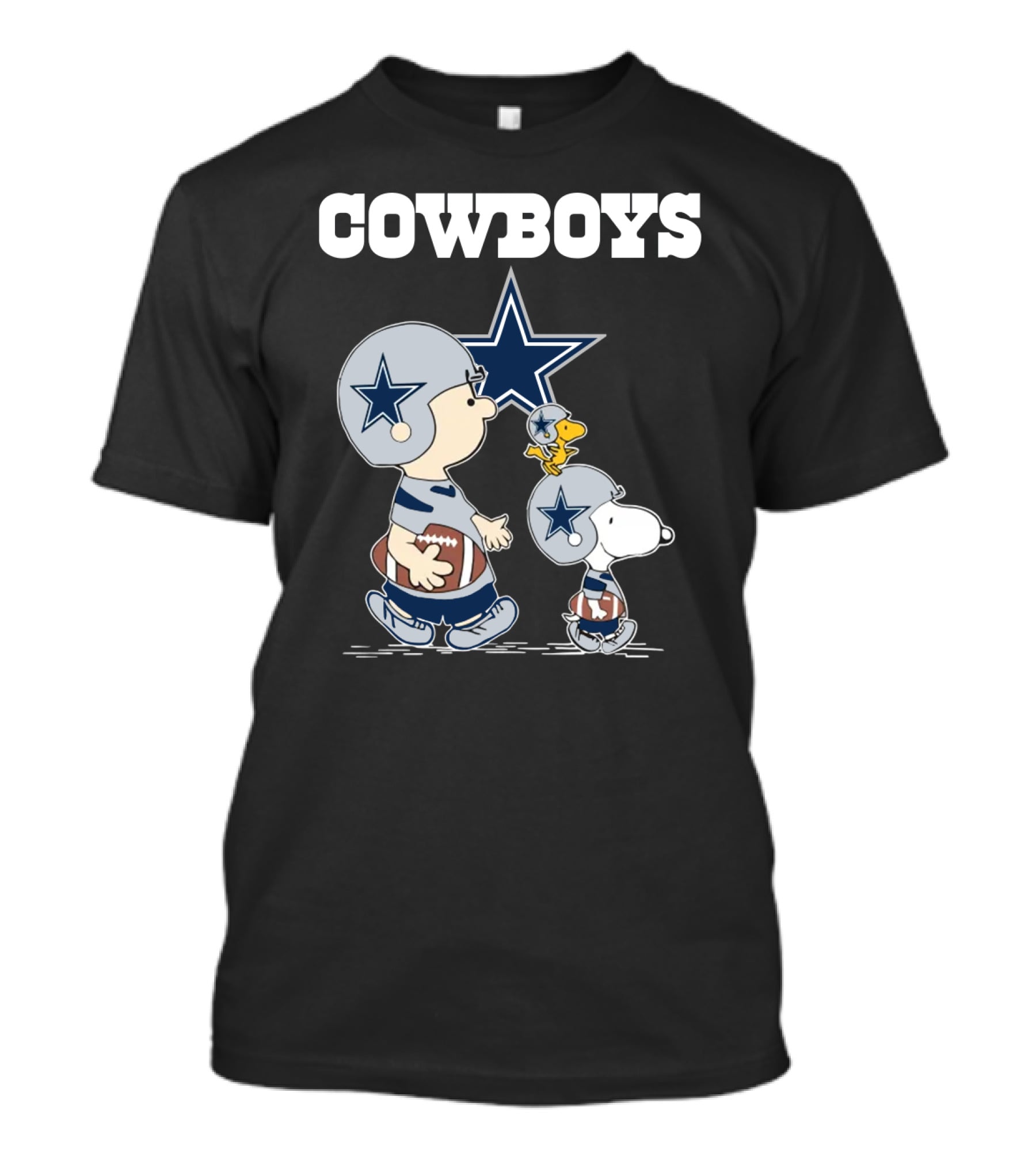 Cowboys Peanuts Characters With Dallas Star Logo Football Helmets T-Shirt