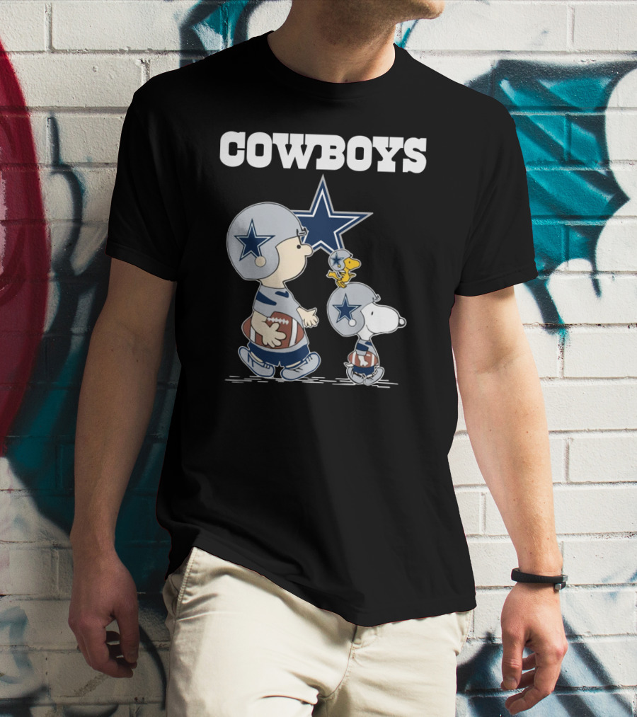 Cowboys Peanuts Characters With Dallas Star Logo Football Helmets T-Shirt