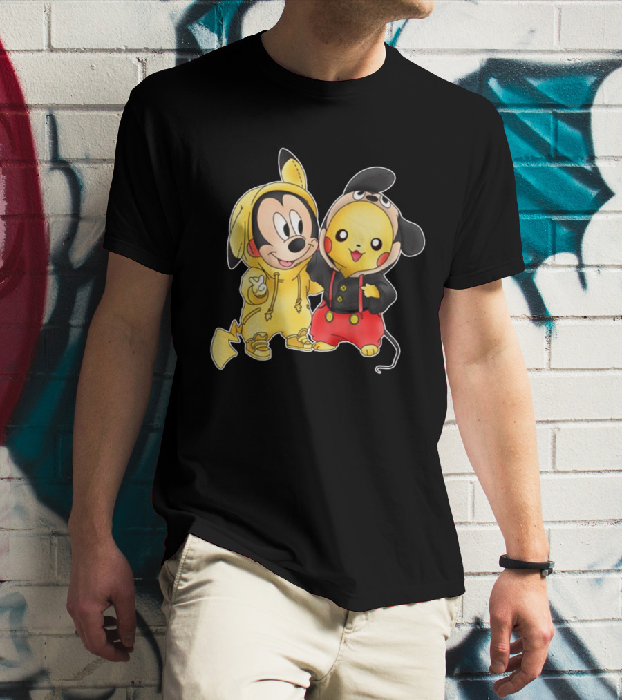 Mickey Pikachu Crossover Characters In Hoodie Costumes T-Shirt