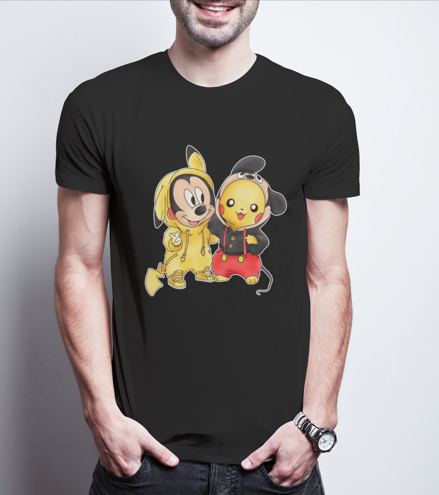 Mickey Pikachu Crossover Characters In Hoodie Costumes T-Shirt